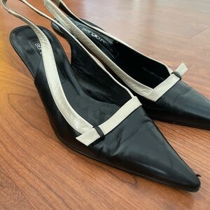 Sergio Rossi black and white sling back kitten heels